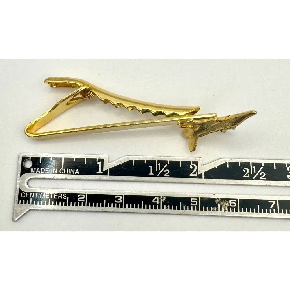 Fighter Jet Gold Plated Vintage Tie Bar Clip Lapel Pin Air Force Service Jets